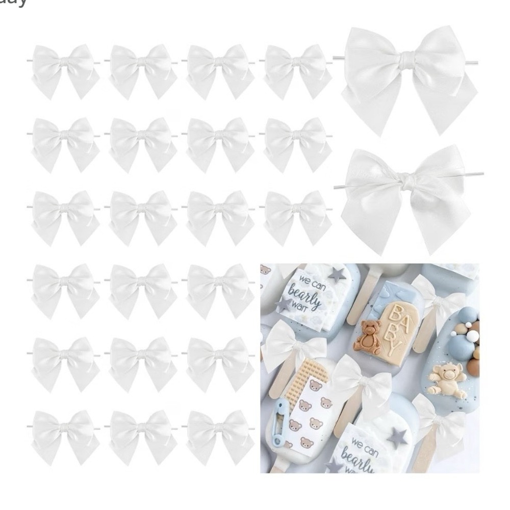 White Pre-tied Twist Tie Satin Gift Wrap Bows 24 Count Wedding Decor ,candy Tre